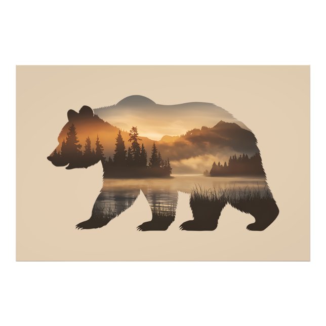 Foto Diseño de silueta de oso con vista de sol (Frente)