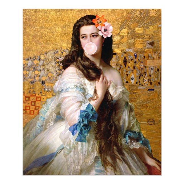 Foto Diva de chicle con dos flores en oro (Frente)