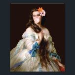 Foto Diva de la goma de burbujas con dos flores<br><div class="desc">Remix de arte pop de una pintura vintage de una mujer con dos flores en el pelo que soplaba un chicle rosa</div>