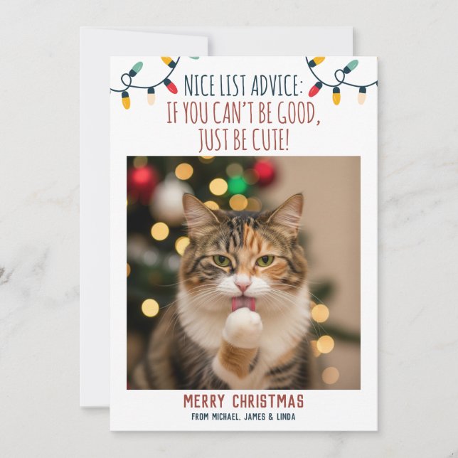 Foto divertida de Navidad de gato con nombres pers (Anverso)