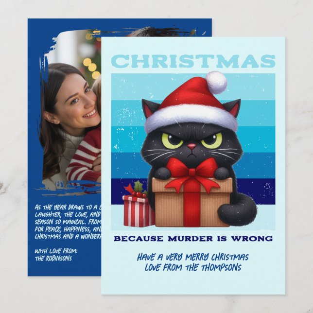Foto divertida de Navidad retro con gato con brill (Anverso / Reverso)