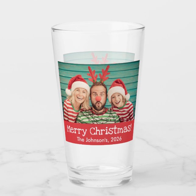 Foto divertida Feliz Navidad Rojo Rústico con nomb (Anverso)