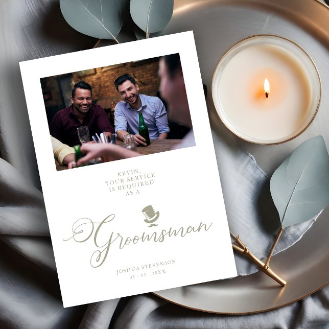 Foto divertida propuesta Boda gris Groomsman (Groomsman Funny Wedding Minimalist Photo Proposal Card. )