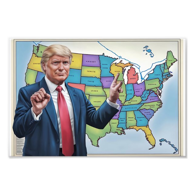 Foto Donald Trump frente a alterada obra de mapas de Es (Frente)