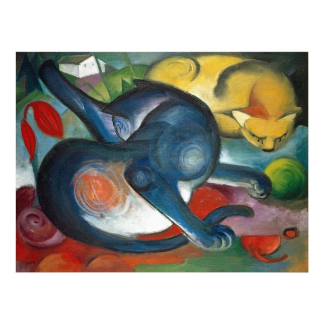 Foto Dos gatos, azul y amarillo (1912) de Franz Marc (Frente)