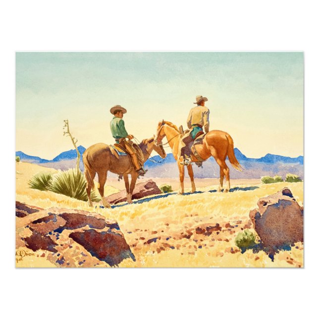 Foto Dos Vaqueros en Caballos por Maynard Dixon (Frente)