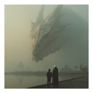 Foto Dragón Blanco Gigante sobre el Muelle de la Ciudad