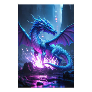 Foto Dragón de la llama azul - Fantasía arte mural Meta