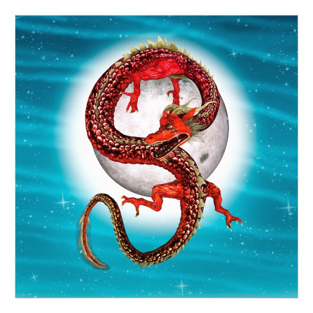 Foto Dragón de Luna Roja Arte de Fantasía Celestial (Frente)