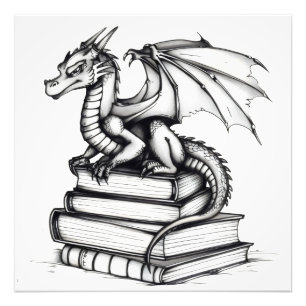 Foto Dragón y libros arte de línea