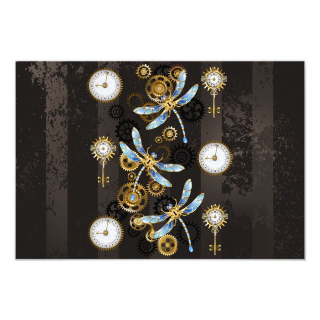 Foto Dragoniscos de Steampunk sobre fondo rayado marrón (Frente)