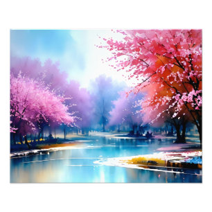 Foto Dreamy Riverbank Bajo Flores De Cerezo