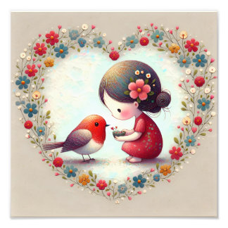 Foto Dulce Robin y Corazón Floral de Niña Pequeña