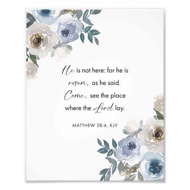 Foto Easter Bible Verse Wall Art Matthew 28:6 Floral (Frente)
