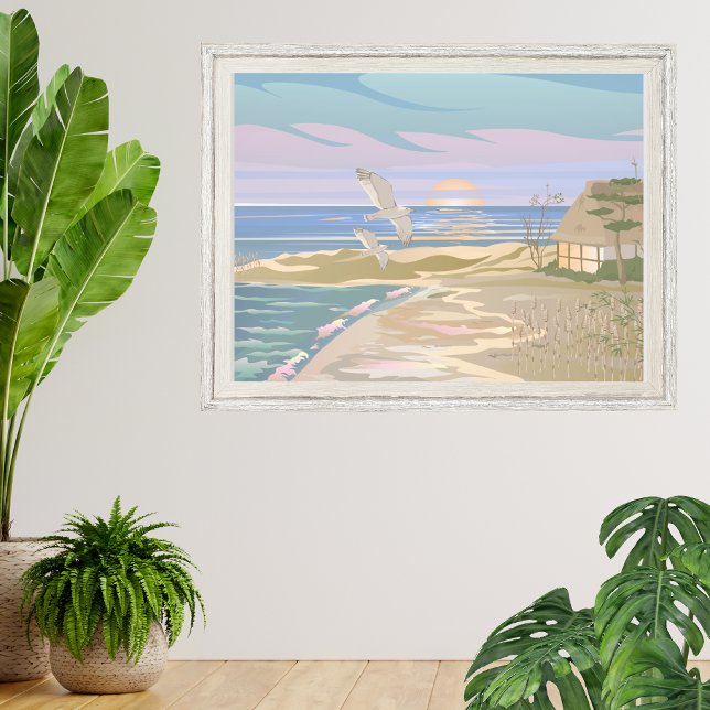 Foto El arte de la playa costera de Sea Ocean (Pastel Coastal Beach House Art Photo Print)