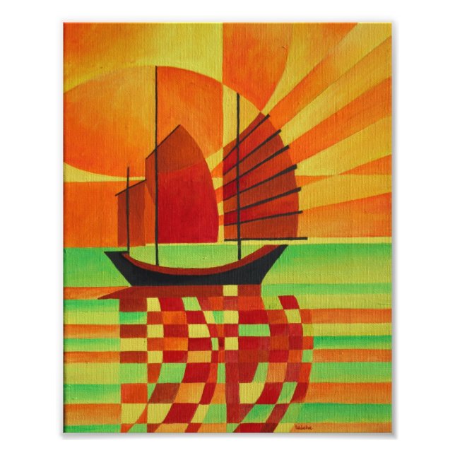 Foto El barco basura en el mar de Green Cubist Abstract (Frente)