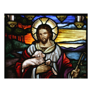 Foto El Buen Pastor; Jesús en vidrios manchados