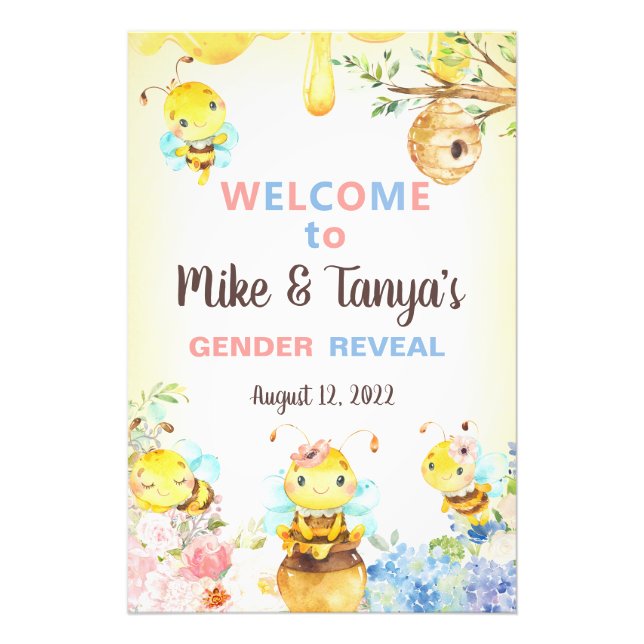 Foto El género de las abejas revela un cartel de bienve (Frente)