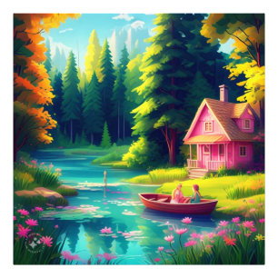 Foto El paisaje natural con la cabaña rosa