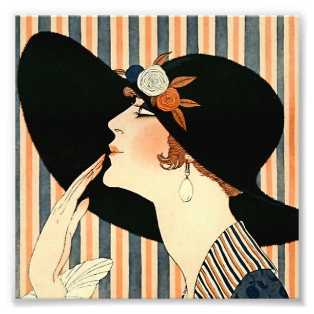 Foto “El sombrero negro” Art Deco de George Barbier (Frente)