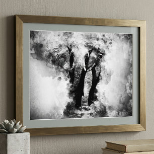 Foto Elefante Africano Acuarela en Blanco y Negro