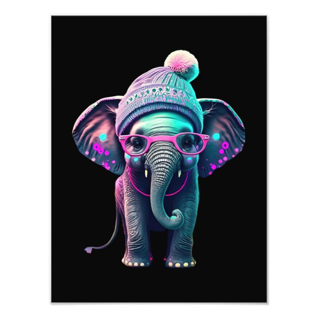 Foto Elefante bebé con beanie y gafas rosas (Frente)