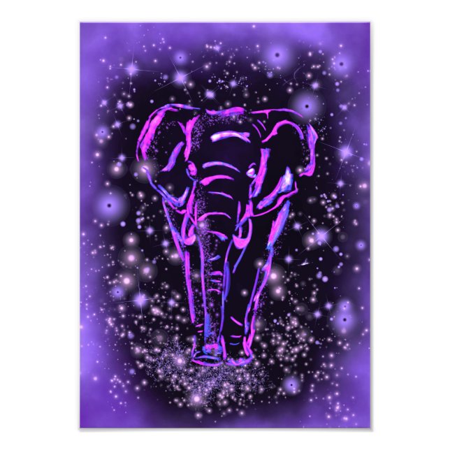 Foto Elefante Poster en Noche Estelar Rosa Morado (Frente)