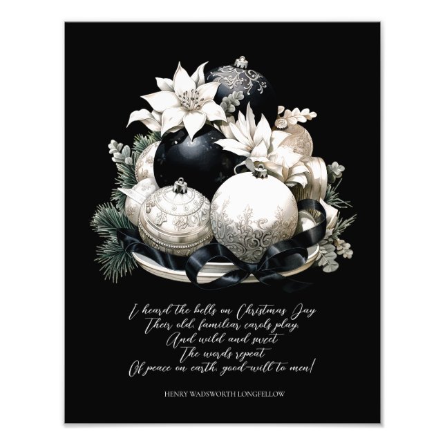 Foto Elegante adorno de poema de Navidades beige negro (Frente)