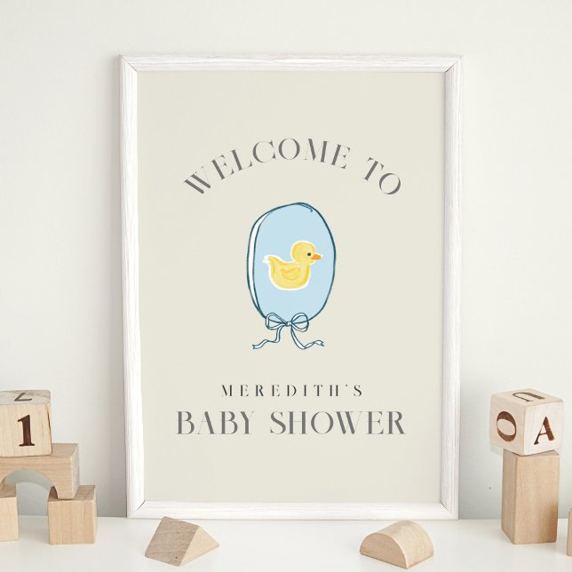 Foto Elegante Baby Shower de cinta dudosa de caucho (Elegant meets cute rubber ducky Baby Shower welcome sign.)