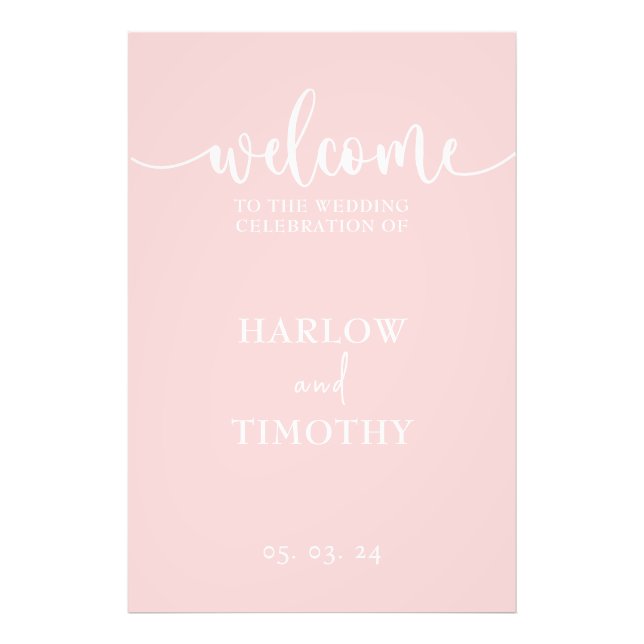 Foto Elegante Boda de bienvenida caligrafía rosa blanca (Frente)