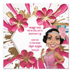 Foto Elegante caricatura de la abuela rosa con mancha d