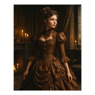 Foto Elegante dama victoriana steampunk en marrón