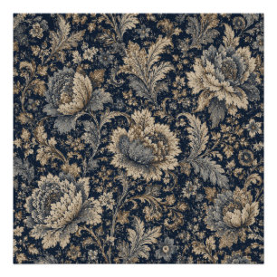 Foto Elegante patrón textil botánico en azul marino y d
