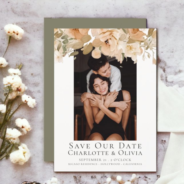 Foto Elegante Peach Floral Save The Date Boda (Photo Elegant Floral Save The Date Wedding announcements from Ricaso)