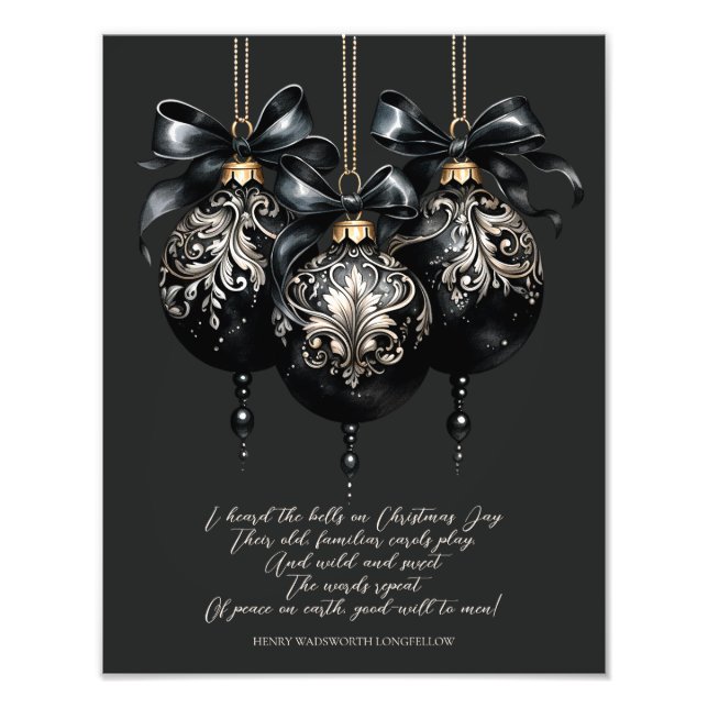 Foto Elegante poema de Navidades de oro negro en bauble (Frente)