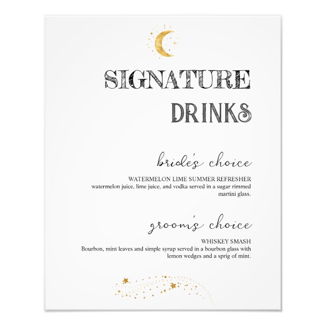 Foto Elegante Poster de bar Boda con bebidas blancas (Frente)