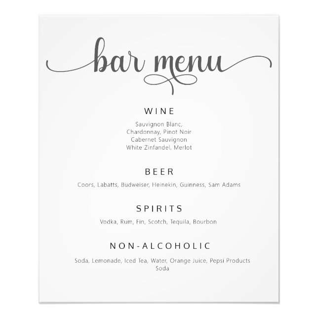 Foto Elegante Poster del menú del Boda negro y blanco (Frente)