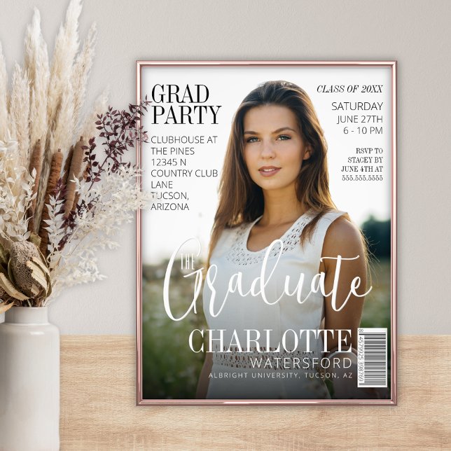 Foto Elegante revista cubierta Graduado Keepsake Photo (The graduate magazine cover for high school college graduation gift keepsake with photo and party)