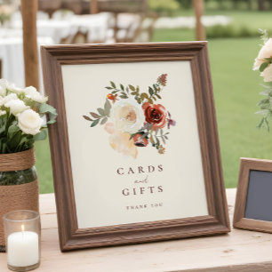 Foto Elegante Rótulo Fall Floral Wedding Cards & Gifts