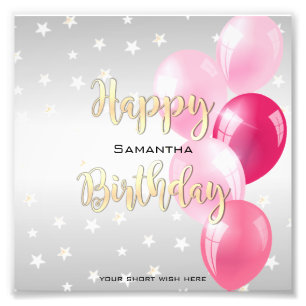 Foto Elegante Starry Happy Birday and Pink Balloons