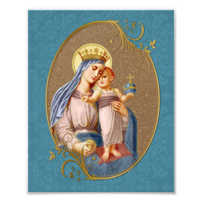 Foto Elegante Virgen María Niño Jesús Católico Religios (Frente)