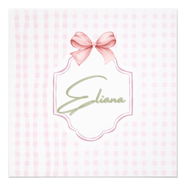 Foto Eliana Personalizada Pink Bow & Gingham Print (Frente)