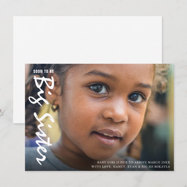 Foto Embarazo Gran Hermana Invitación moderna (Anverso / Reverso)