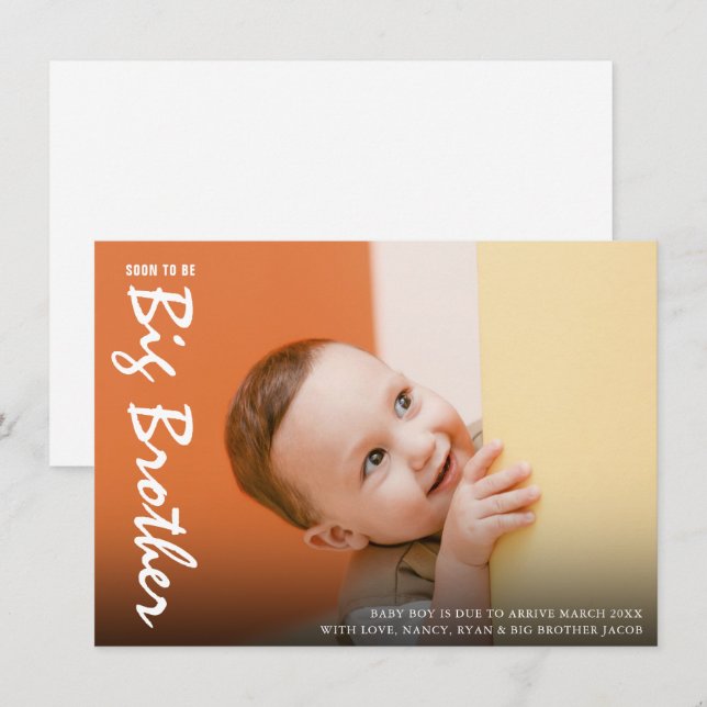 Foto Embarazo Gran Hermano Invitación moderna (Anverso / Reverso)