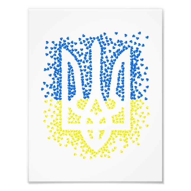 Foto Emblema ucraniano trident tryzub esparce corazones (Frente)