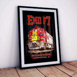 Foto EMD F7 Santa Fe Warbonnet con bandera americana.