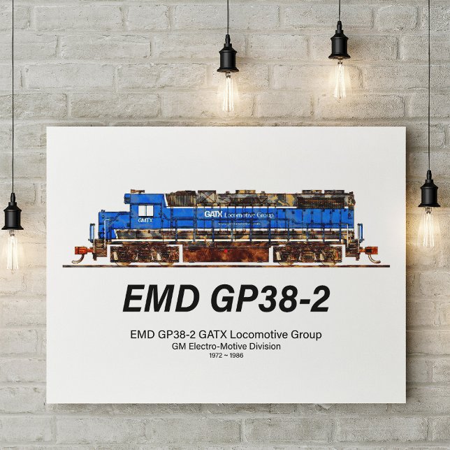 Foto EMD GP38-2 Locomotora diesel GATX azul y blanco (EMD GP38-2 Diesel Locomotive GATX blue and white. Photo Print)