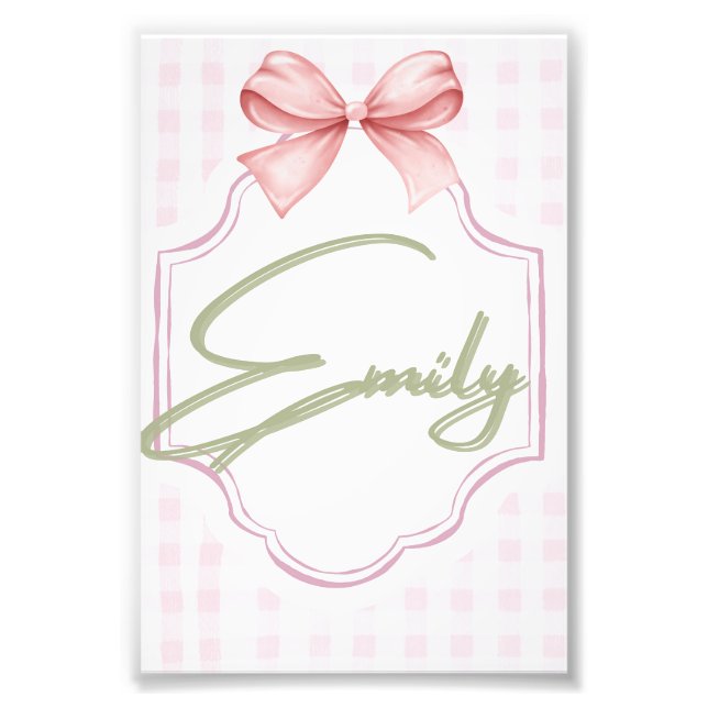 Foto Emily Personalizada Baby Nursery Bow&Gingham (Frente)