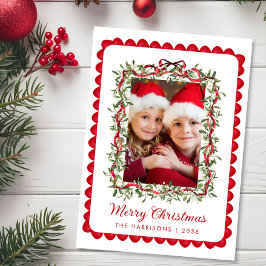 Foto en Acuarela de Navidad con Lazo Rojo y Verdor