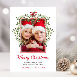 Foto en Acuarela de Navidad con Lazo Rojo y Verdor